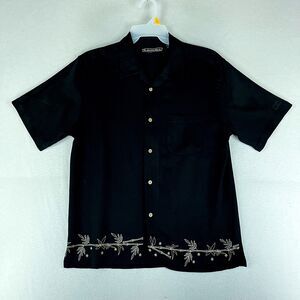 The Habanera Co Mens Tropical Shirt Black Size L Short Sleeve Collared Rayon